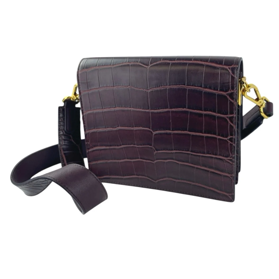 JW Pei Women's Burgundy Faux Leather Vegan Croc Mini Flap Crossbody Handbag OS - Image 2