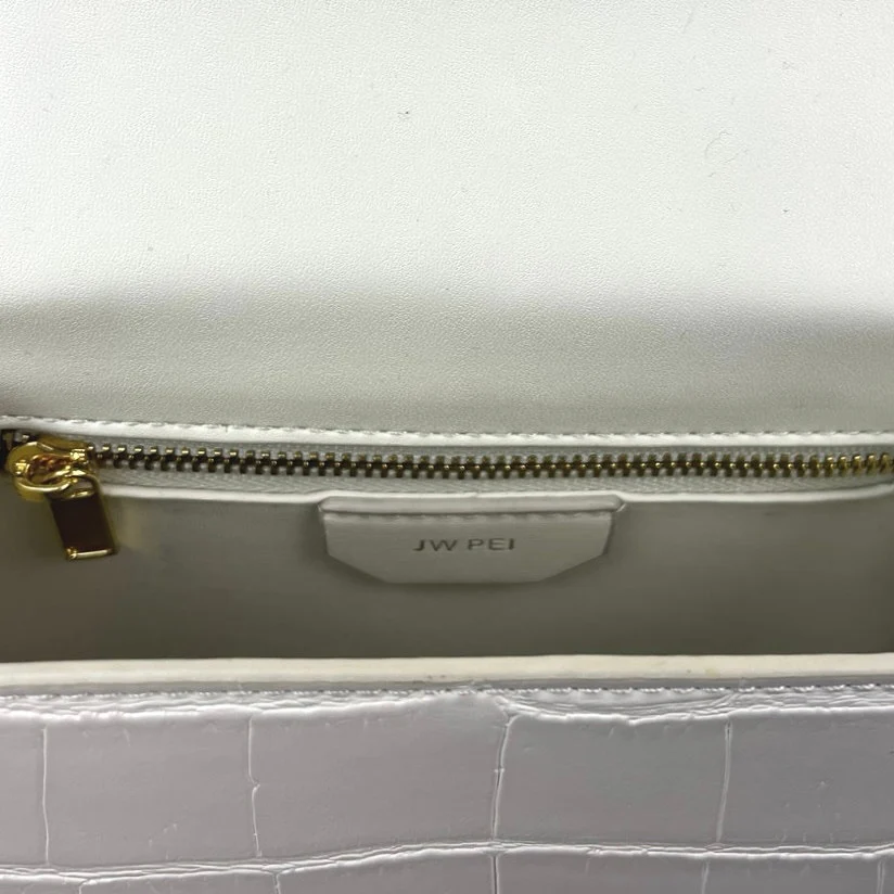 JW Pei Women's White Leather Croc Snap The Fae Crossbody Handbag One Size - Image 5