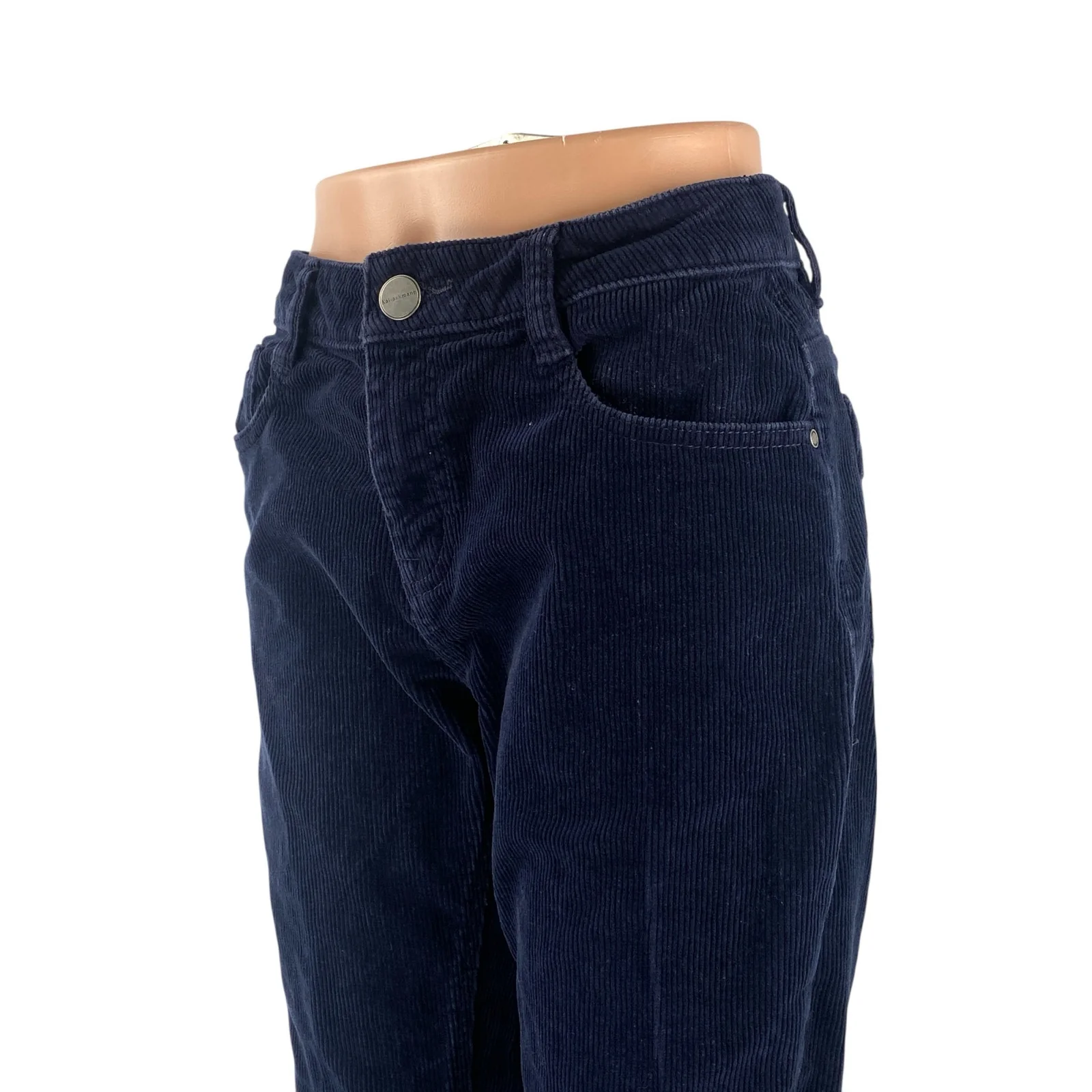 Kai-aakmann WomenNavy Blue Corduroy Mid Rise Straight Leg Trousers Pants Size S - Image 2