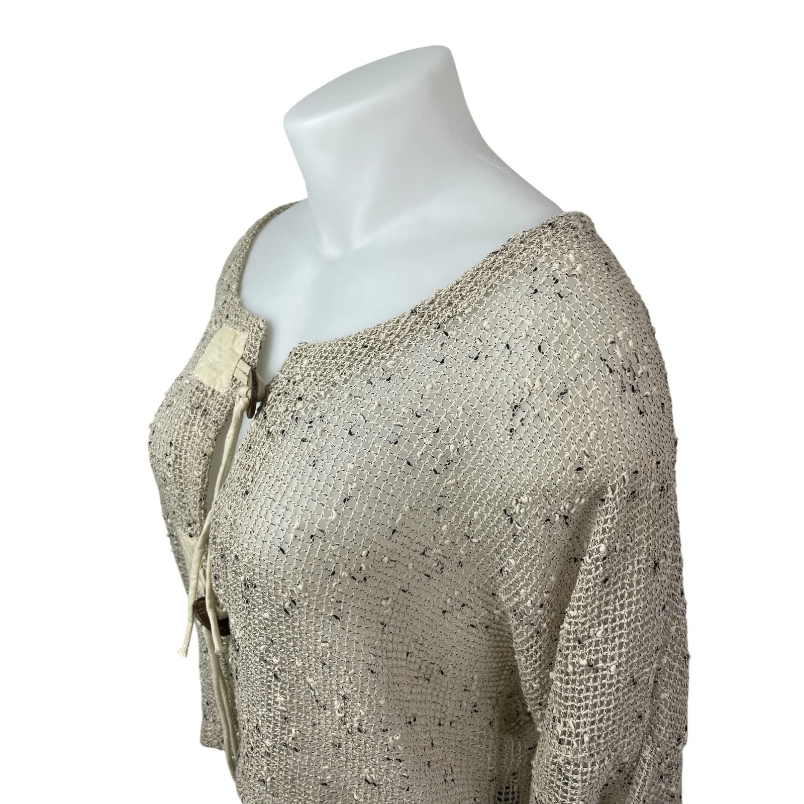 Kaktus Art to Wear Womens Beige Open Mesh Crop Bolero Cardigan Sweater Top Sz XL - Image 2
