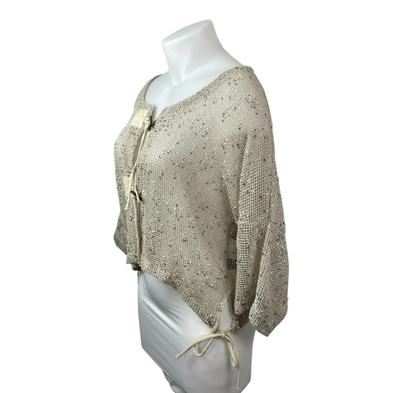 Kaktus Art to Wear Womens Beige Open Mesh Crop Bolero Cardigan Sweater Top Sz XL - Image 3