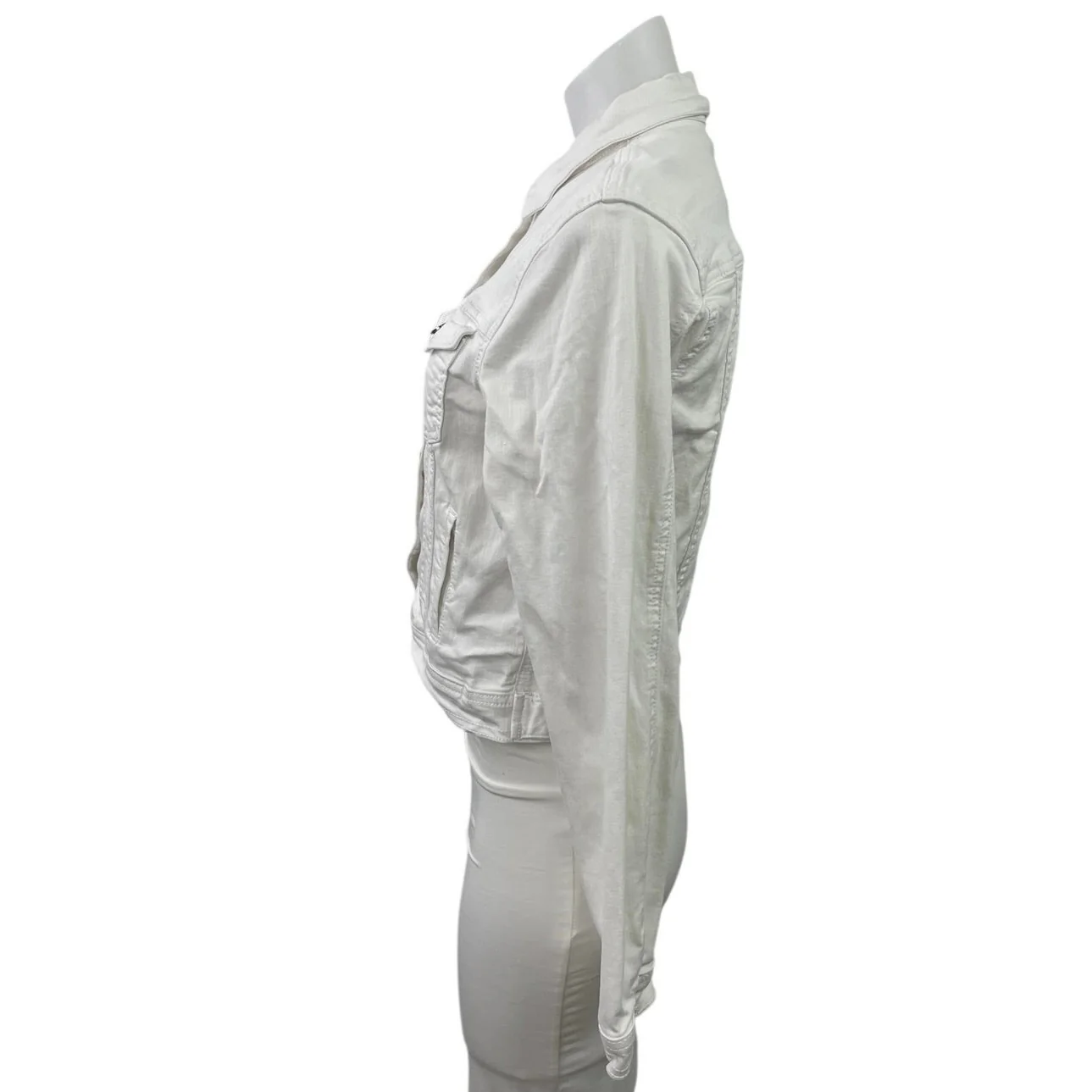 KanCan Women's White Long Sleeve Button Down Denim Jean Trucker Jacket Size M - Image 2