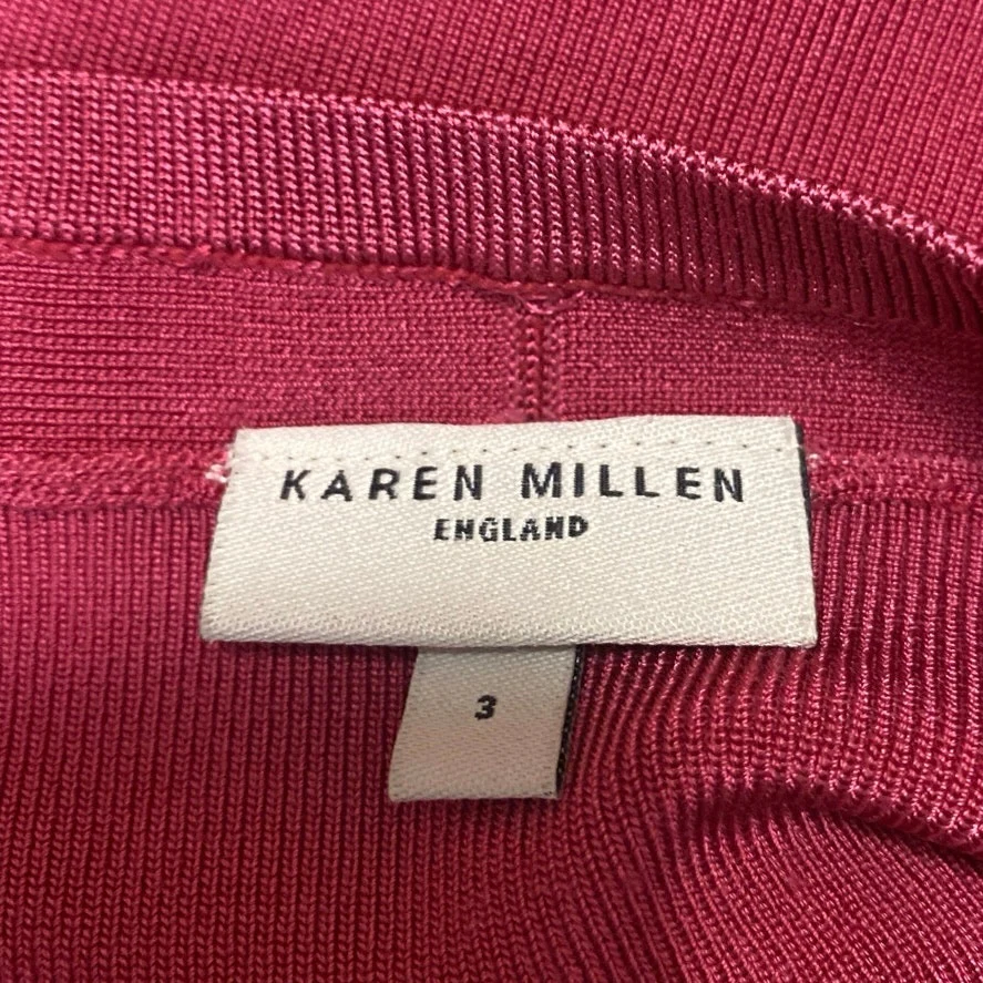 Karen Millen Red Knit Short Sleeve V Neck Tiered Ruffle Mini Bodycon Dress Sz 3 - Image 3