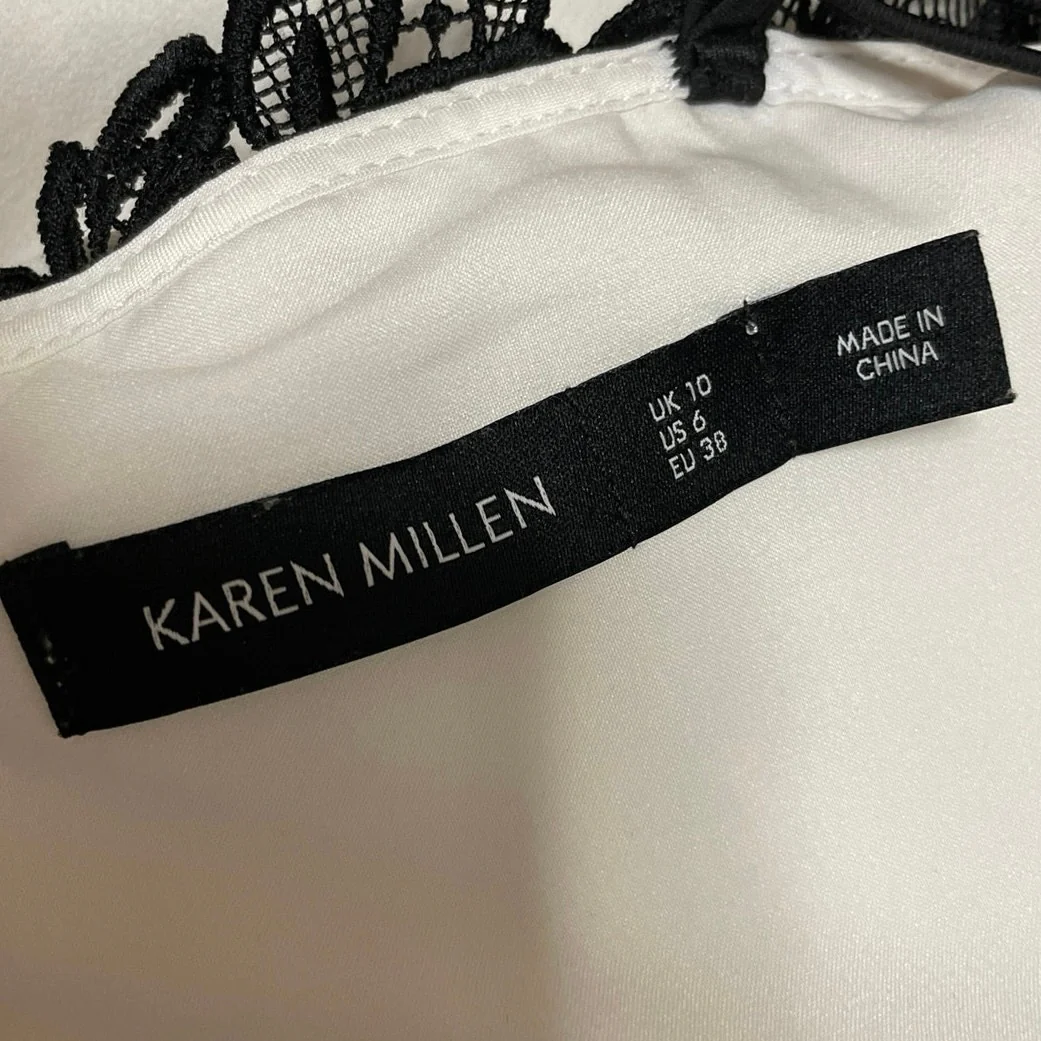 Karen Millen White Black Floral Lace Ruffle Off The Shoulder Mini Dress Size 6 - Image 4