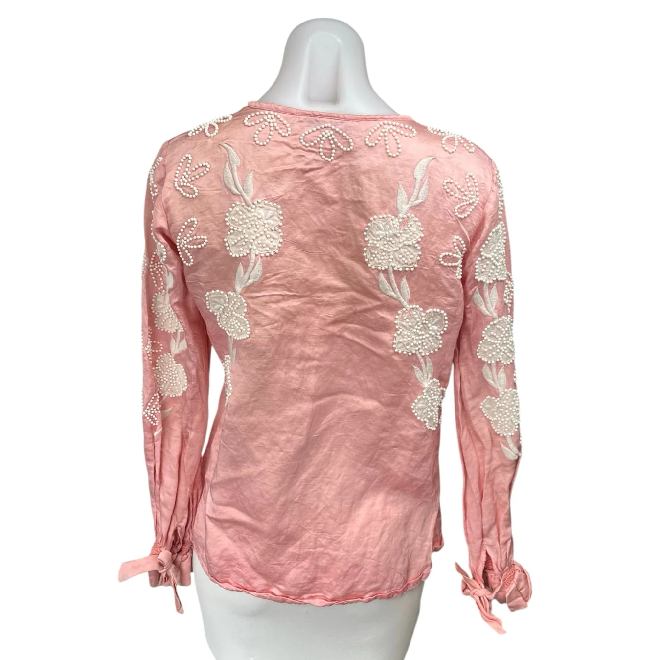 Karina Grimaldi Silk Satin Pink Floral Long Sleeve Embroidered Blouse Top Size S - Image 2