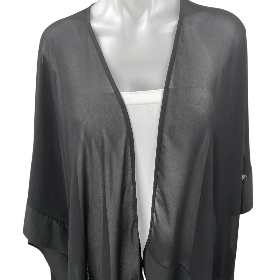 Karl Lagerfeld Black Mesh Sheer Kimono Open Cardigan Beach Cover Up Top OS - Image 3