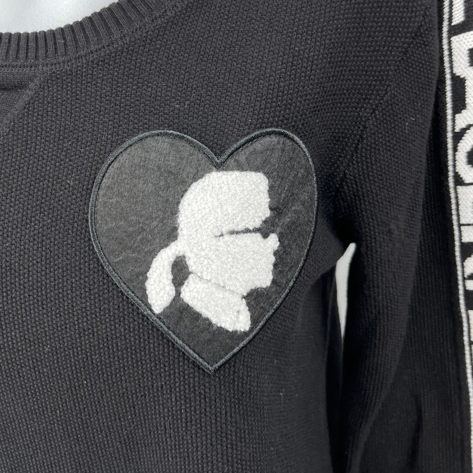 Karl Lagerfeld Women's Black Heart Portrait Patchwork Long Sleeve Sweater Top XS - Image 4