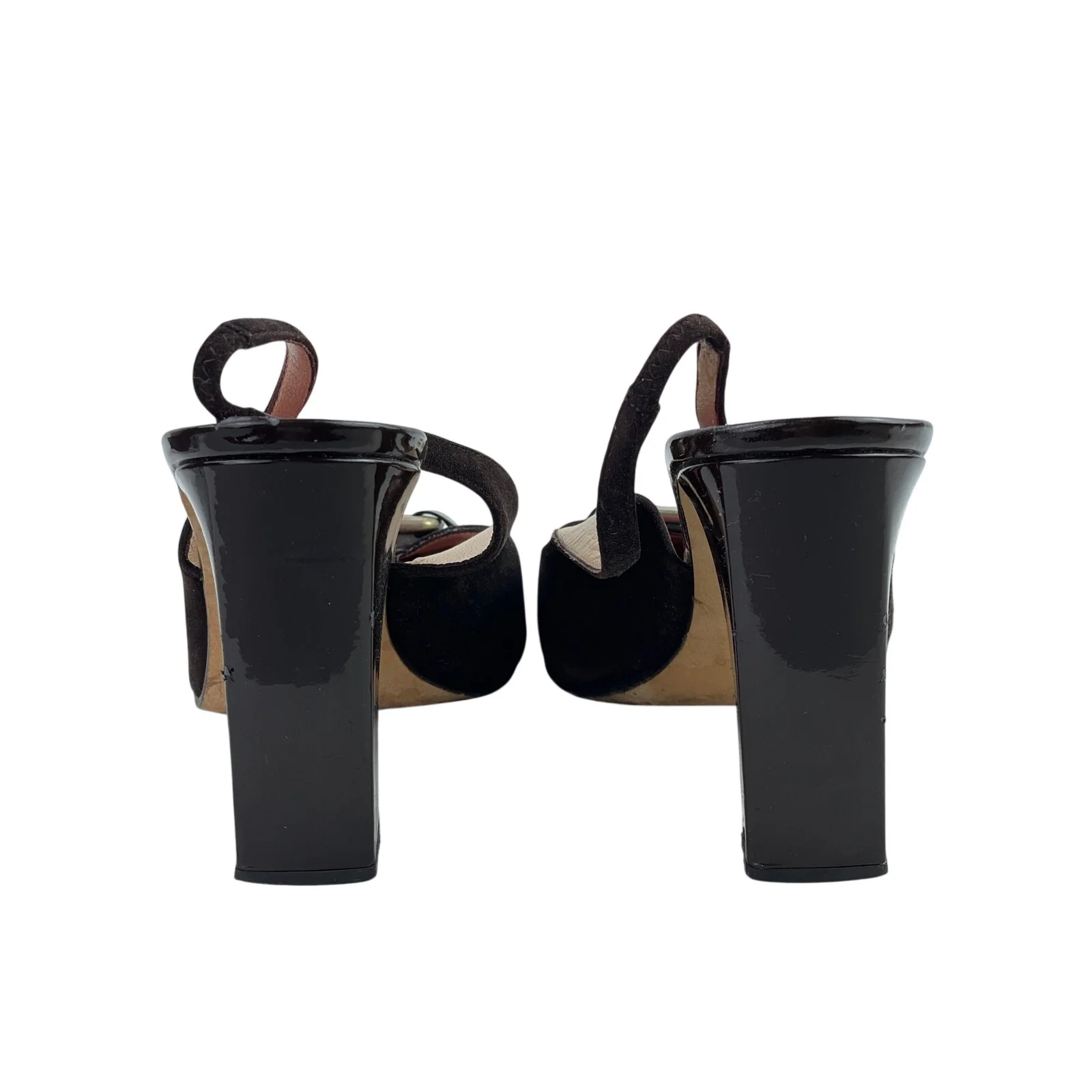 Kate Spade New York Black Leather Suede Gold Buckle Slingback Heels Shoes Sz 11 - Image 3