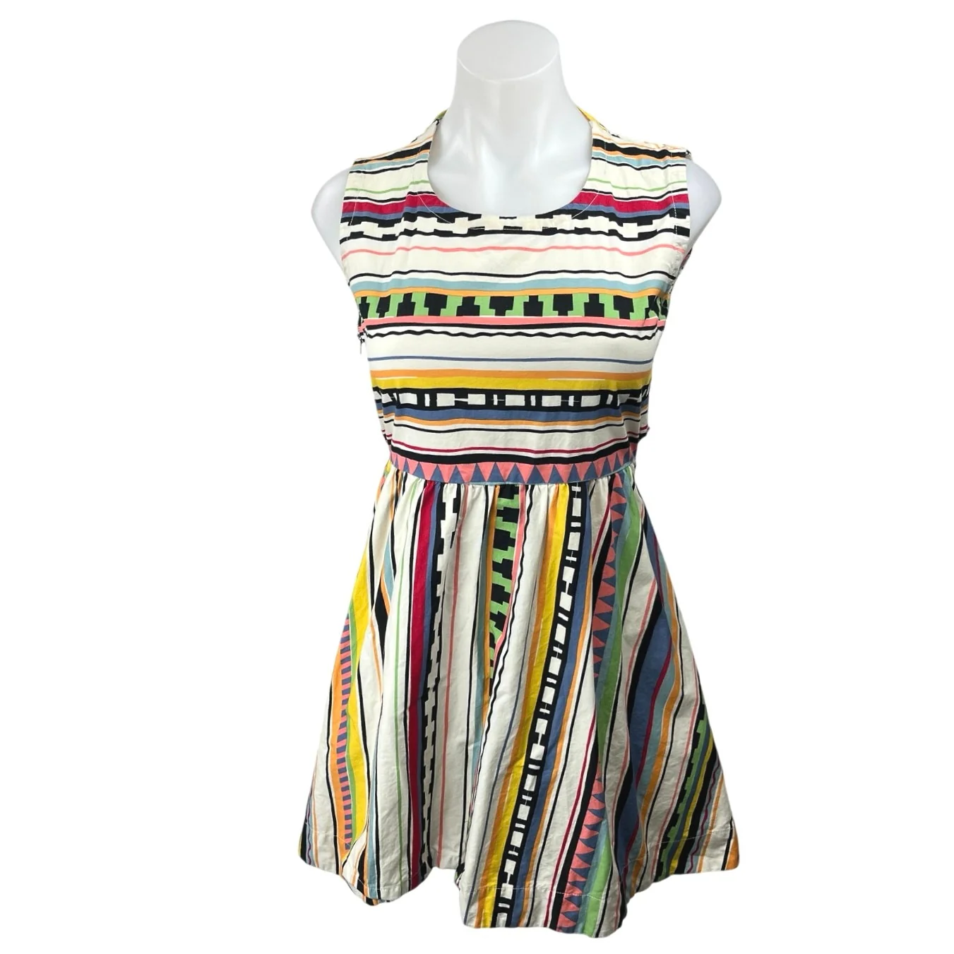 Kate Spade Saturday Multicolor Striped Geometric Sleeveless Mini Skater Dress XS