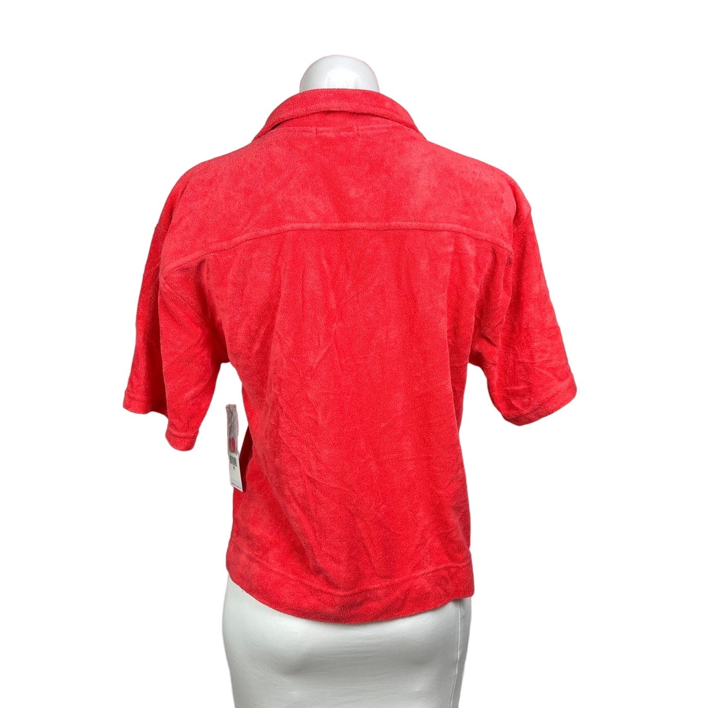 Kendall And Kylie Women Coral Orange Terry Short Sleeve Button Up Shirt XS - Image 3