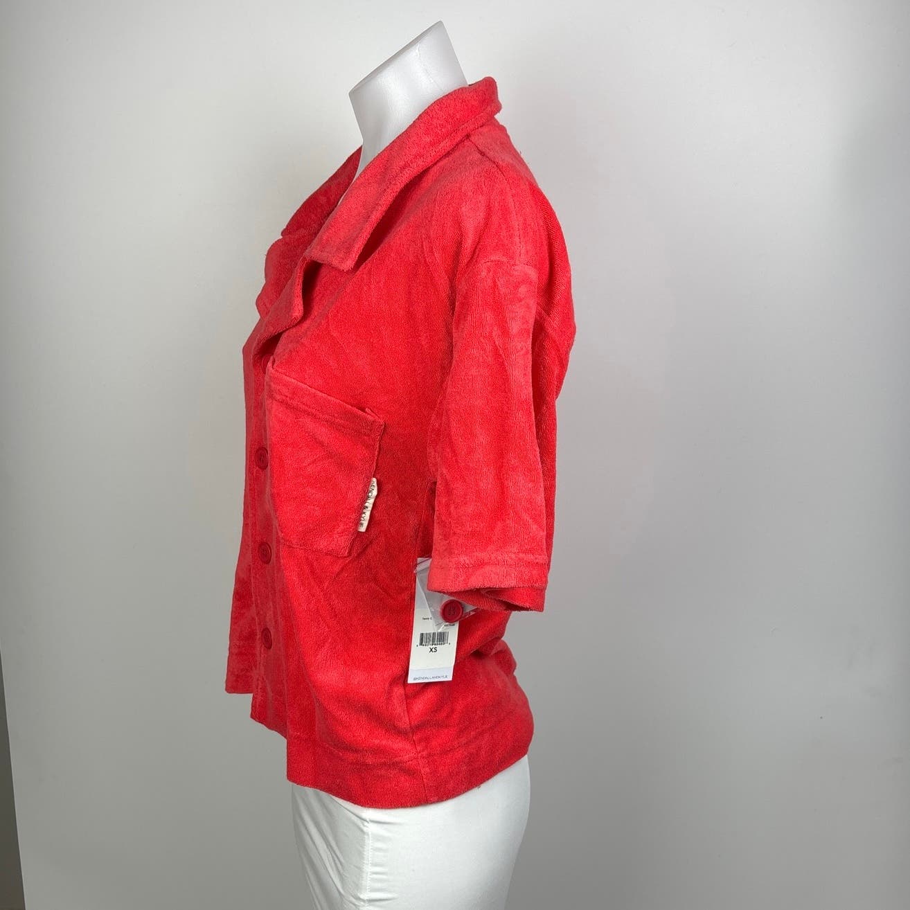 Kendall And Kylie Women Coral Orange Terry Short Sleeve Button Up Shirt XS - Image 5