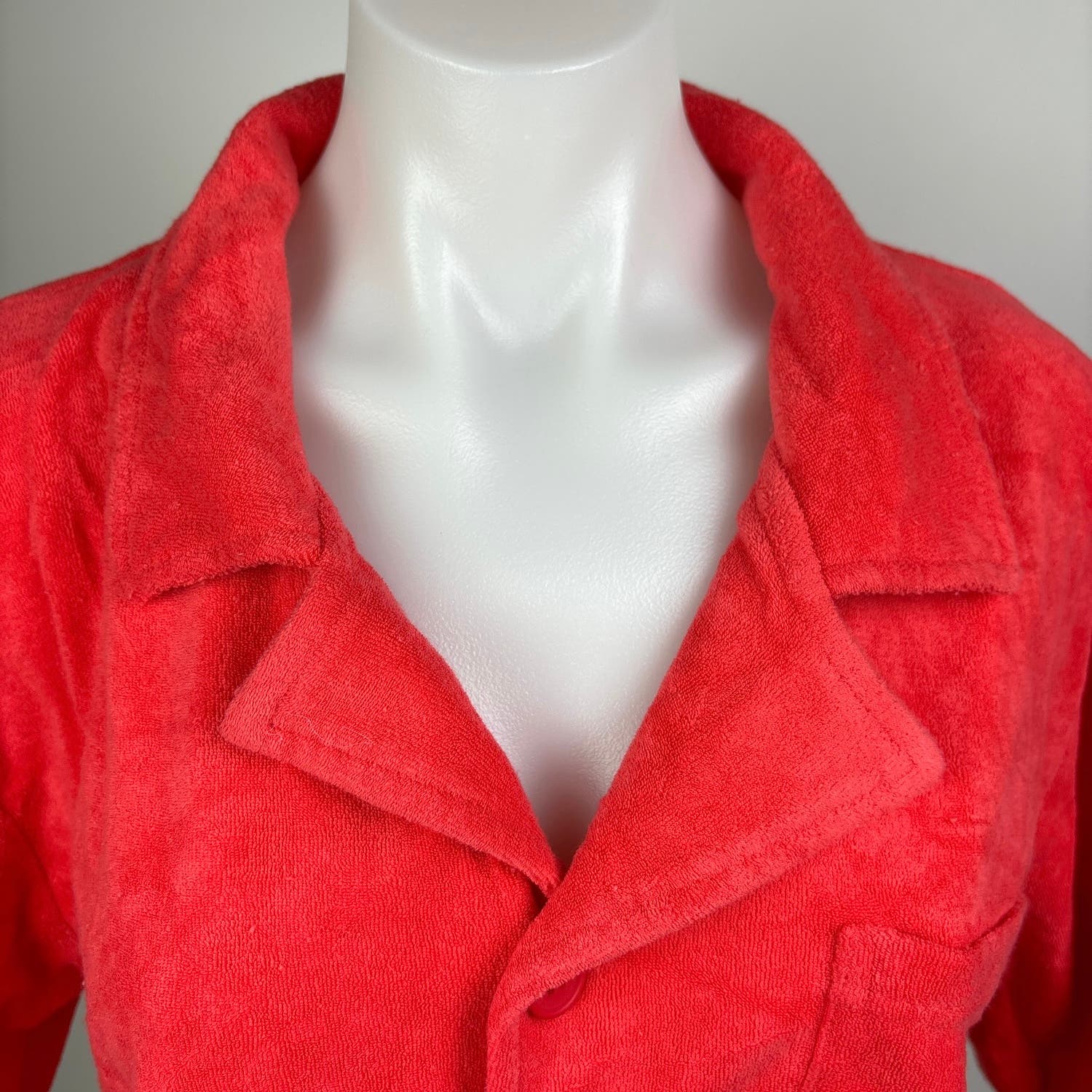 Kendall And Kylie Women Coral Orange Terry Short Sleeve Button Up Shirt XS - Image 6