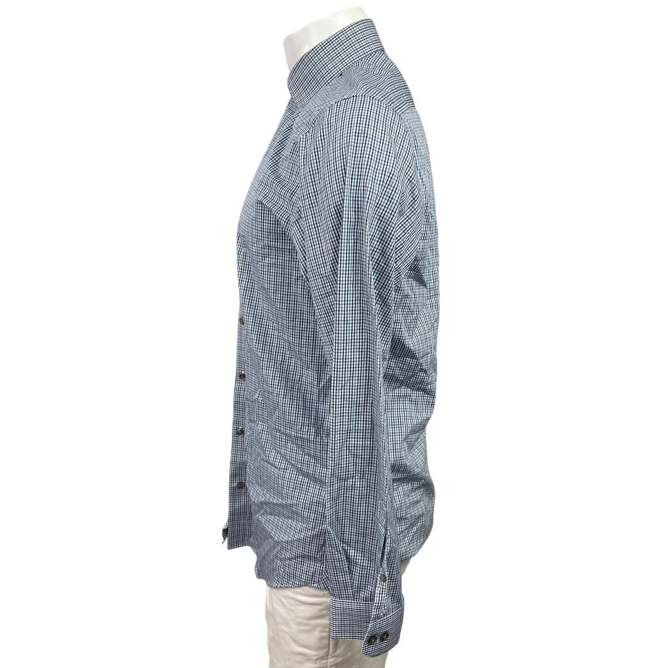 Kenneth Cole Mens Blue Plaid Checkered Long Sleeve Collared Button Down Shirt 34 - Image 2