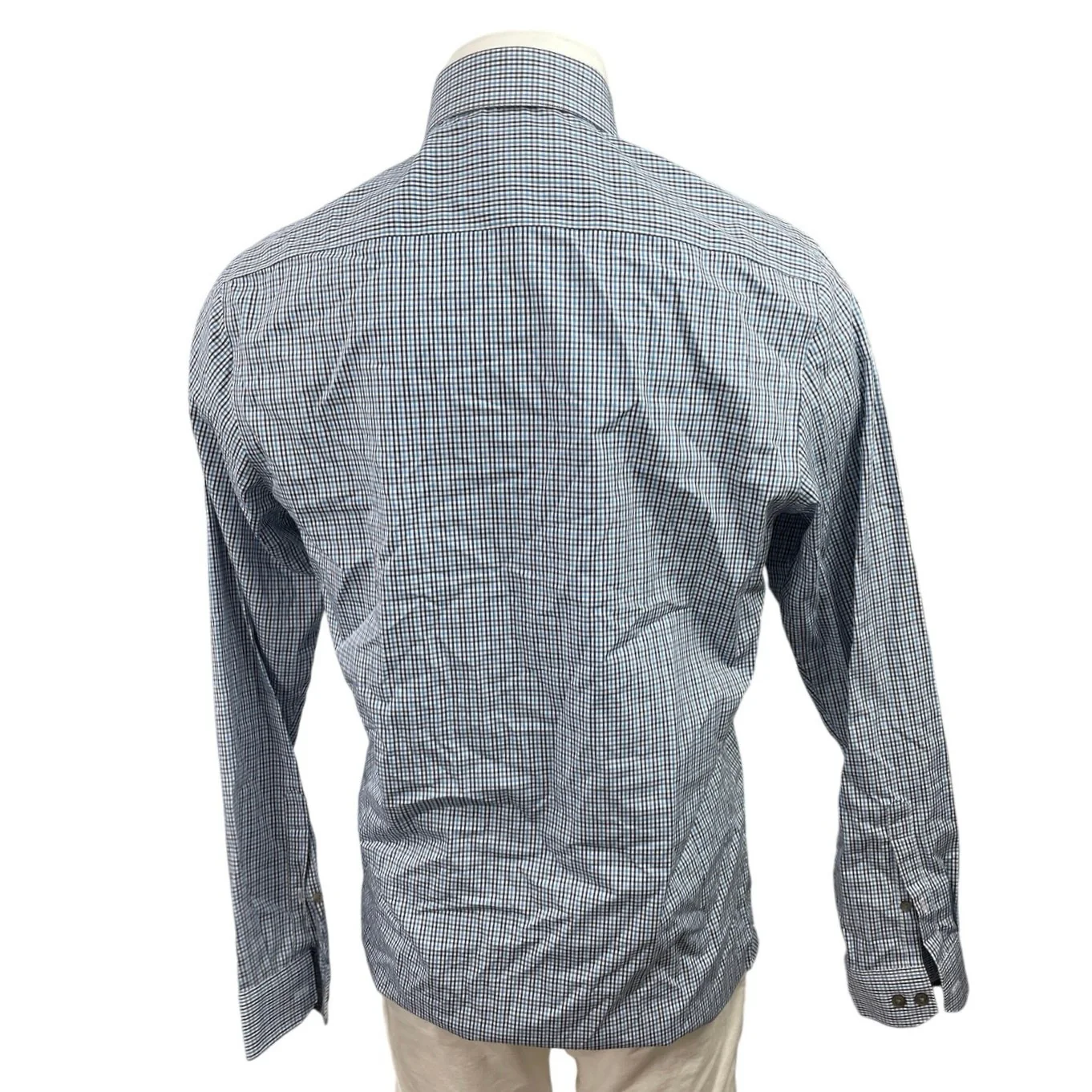 Kenneth Cole Mens Blue Plaid Checkered Long Sleeve Collared Button Down Shirt 34 - Image 3