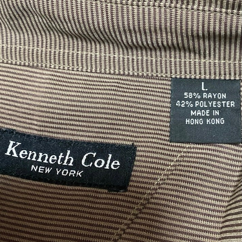 Kenneth Cole Men's Brown Striped Long Sleeve Button Down Pocket Shirt Top Size L - Image 3