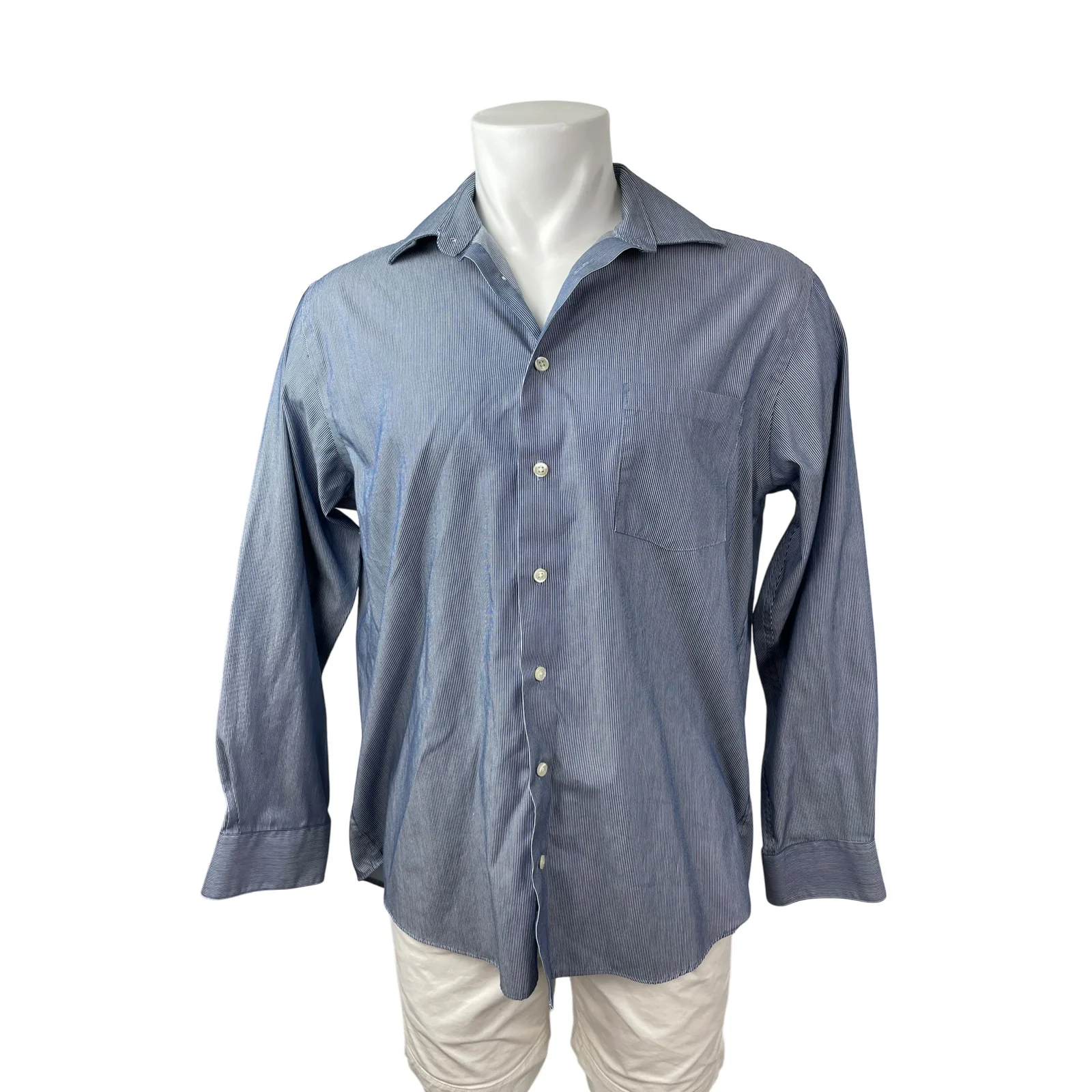 Kenneth Cole Reaction Men's Blue Striped Long Sleeve Button Up Dress Shirt Top L