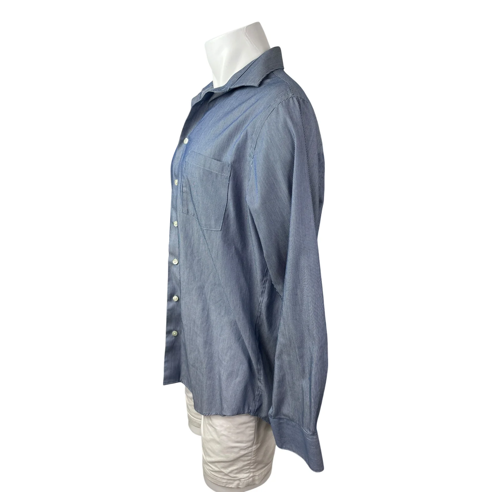 Kenneth Cole Reaction Men's Blue Striped Long Sleeve Button Up Dress Shirt Top L - Image 2