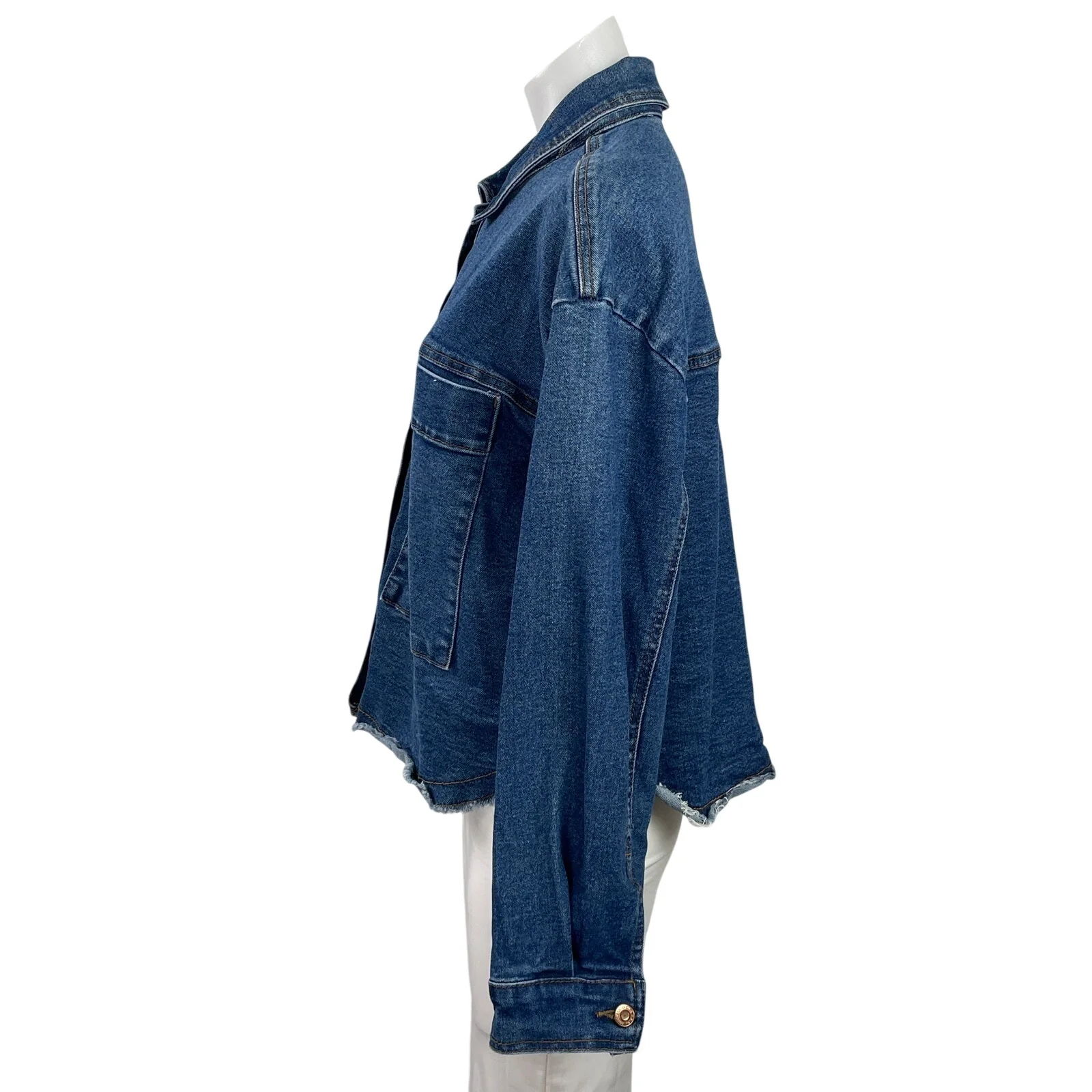 Kensie Blue Button Down Long Sleeve Oversized Pocket Denim Jean Coat Jacket L - Image 2