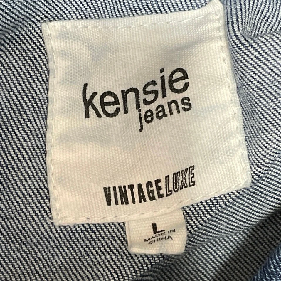 Kensie Blue Button Down Long Sleeve Oversized Pocket Denim Jean Coat Jacket L - Image 4