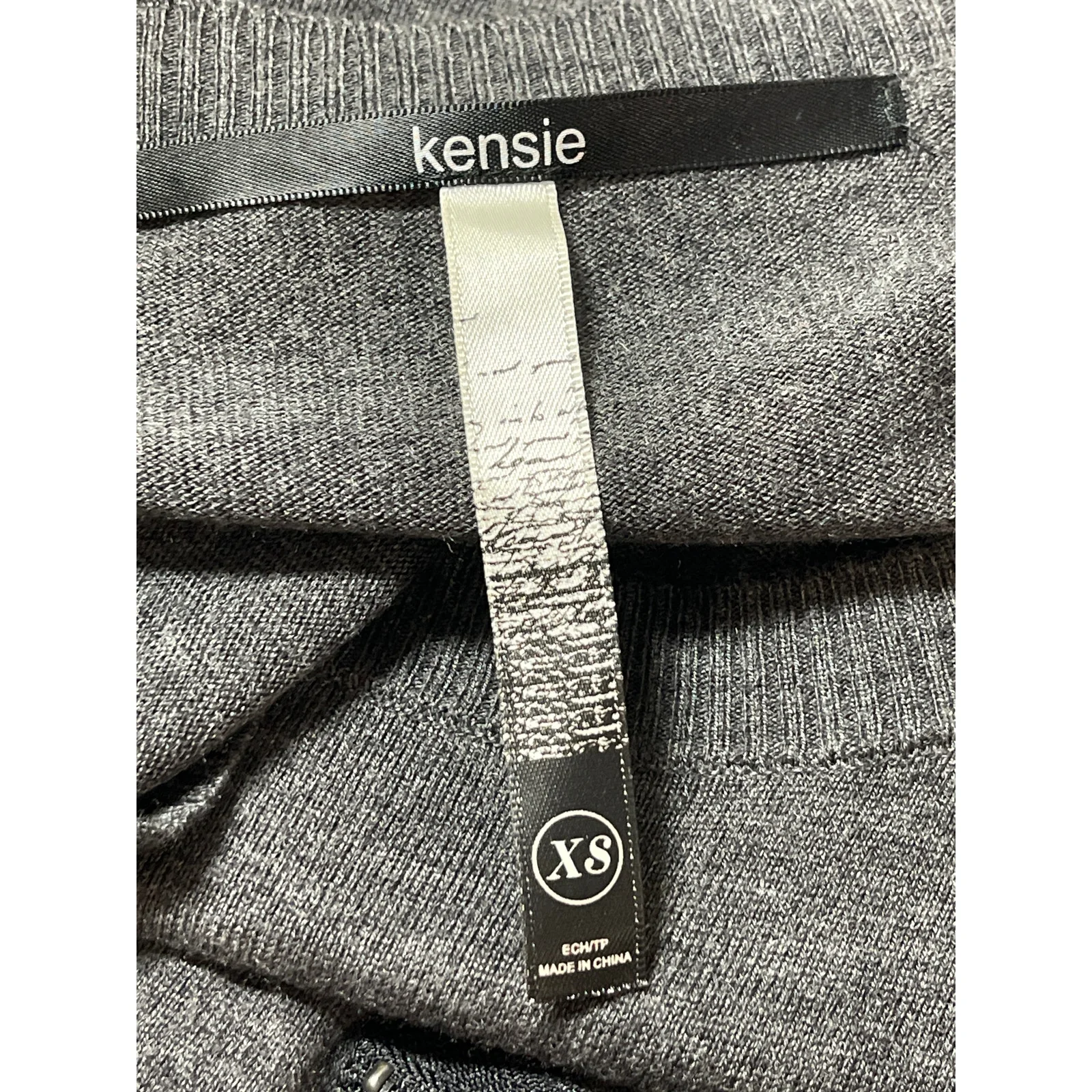 Kensie Dark Gray Long Sleeve Scoop Neck Knit Pocket Mini Sweater Dress Size XS - Image 3