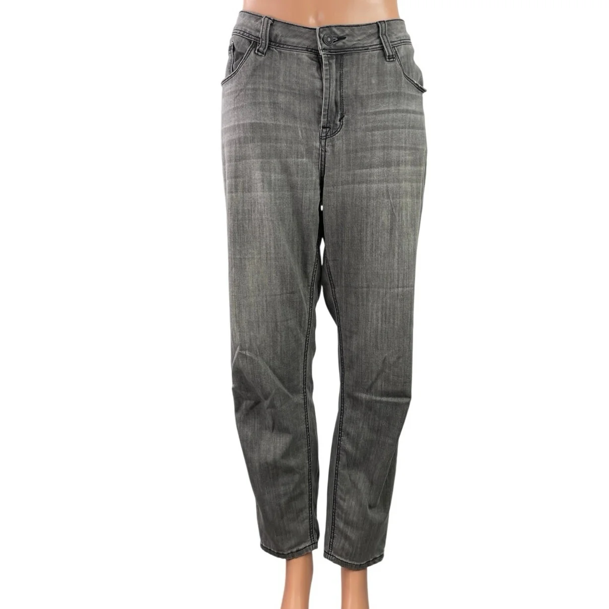 Kensie Women's Gray High Waisted Acid Wash Straight Leg Denim Jeans Pants Sz 12