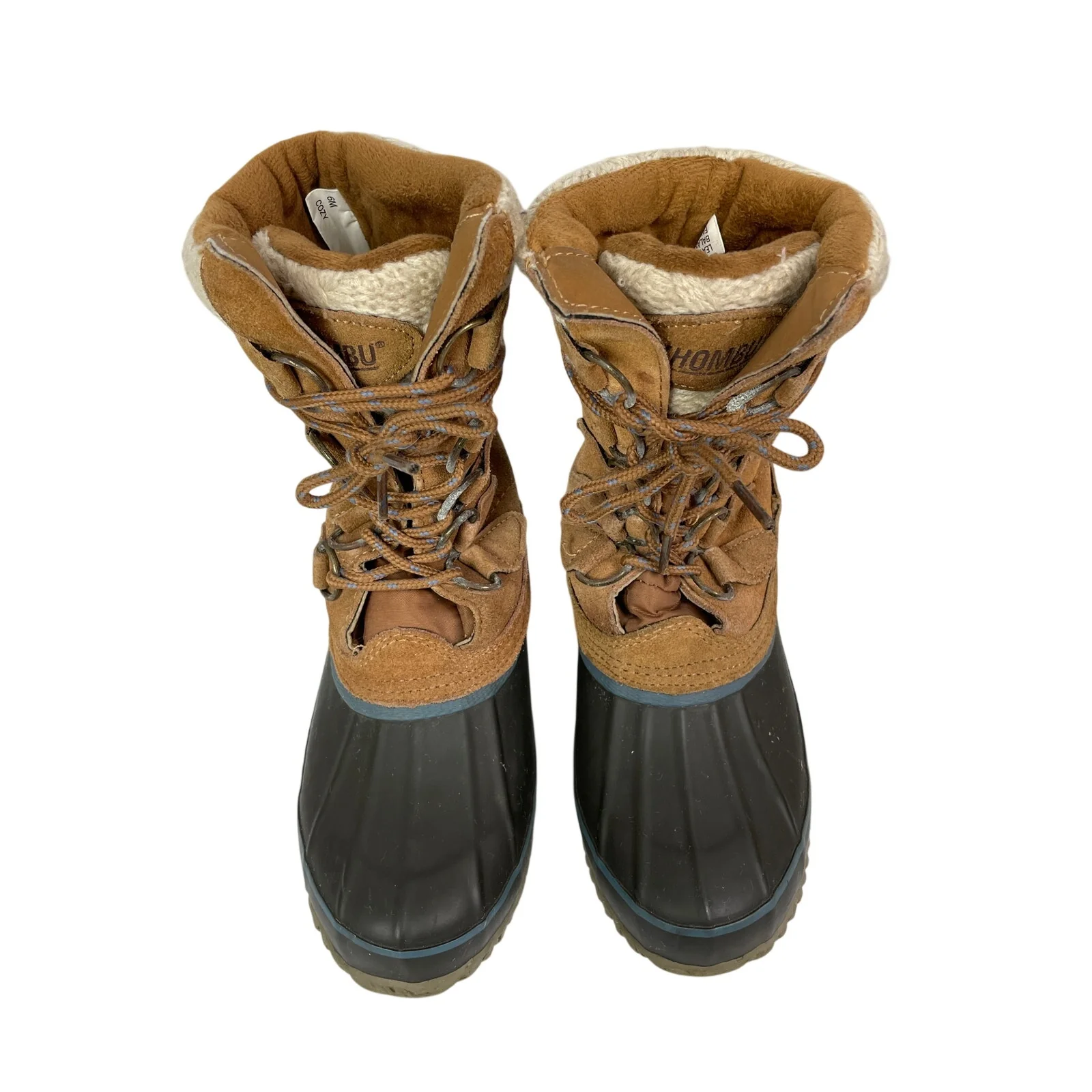 Khombu Cozy Brown Faux Fur Leather Lace Up Waterproof Snow Duck Boots Shoes 6M - Image 2