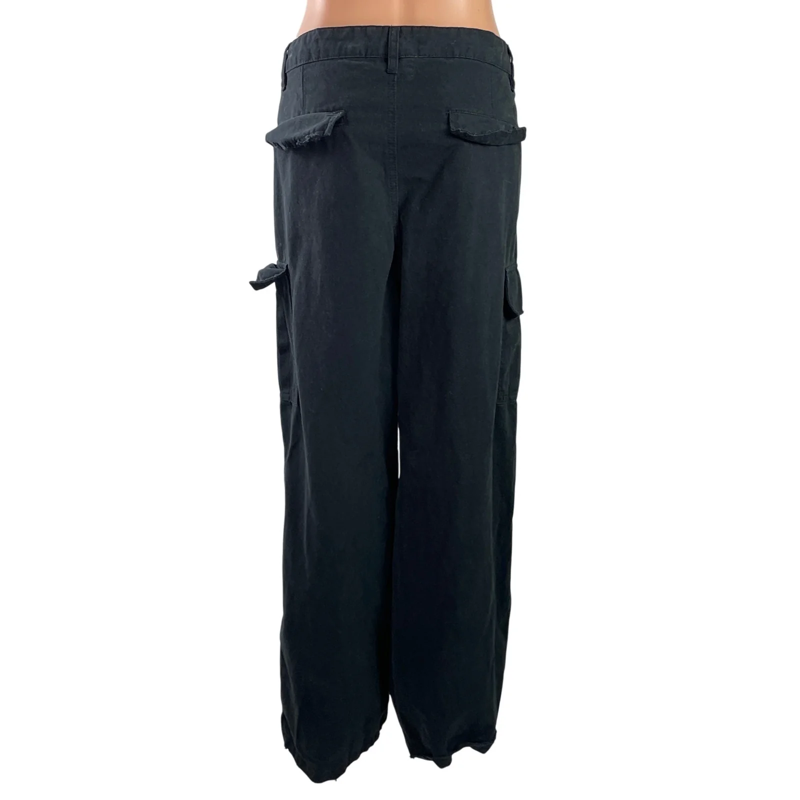Kidoriman Womens Black High Waist Wide Leg Baggy Cargo Denim Jeans Pants Size L - Image 3