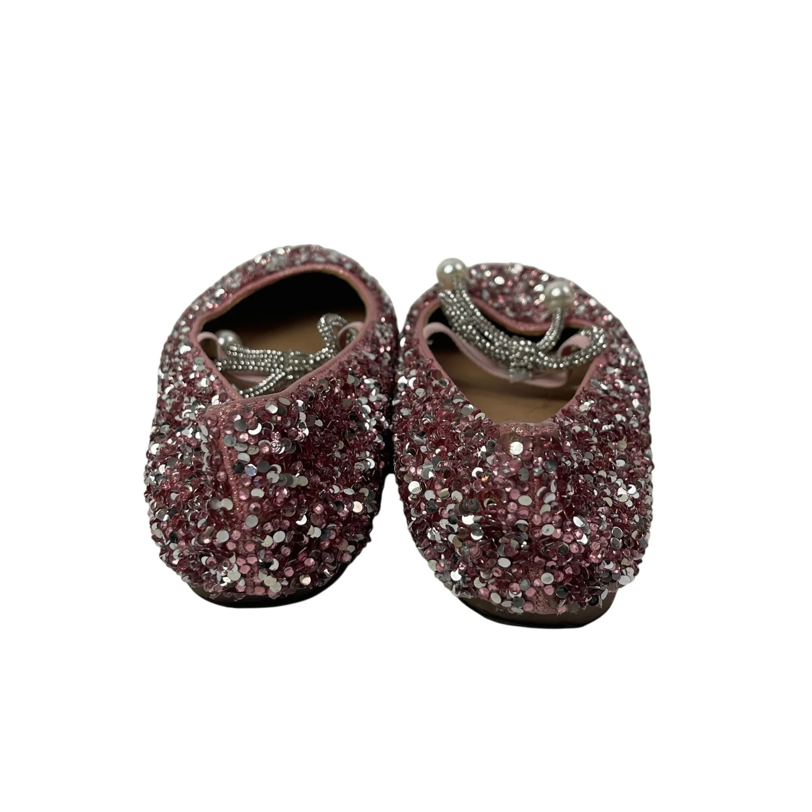 Kids Girls Pink Rhinestone Bow Glitter Beaded Round Toe Ballet Flat Shoes 33/1.5 - Image 3