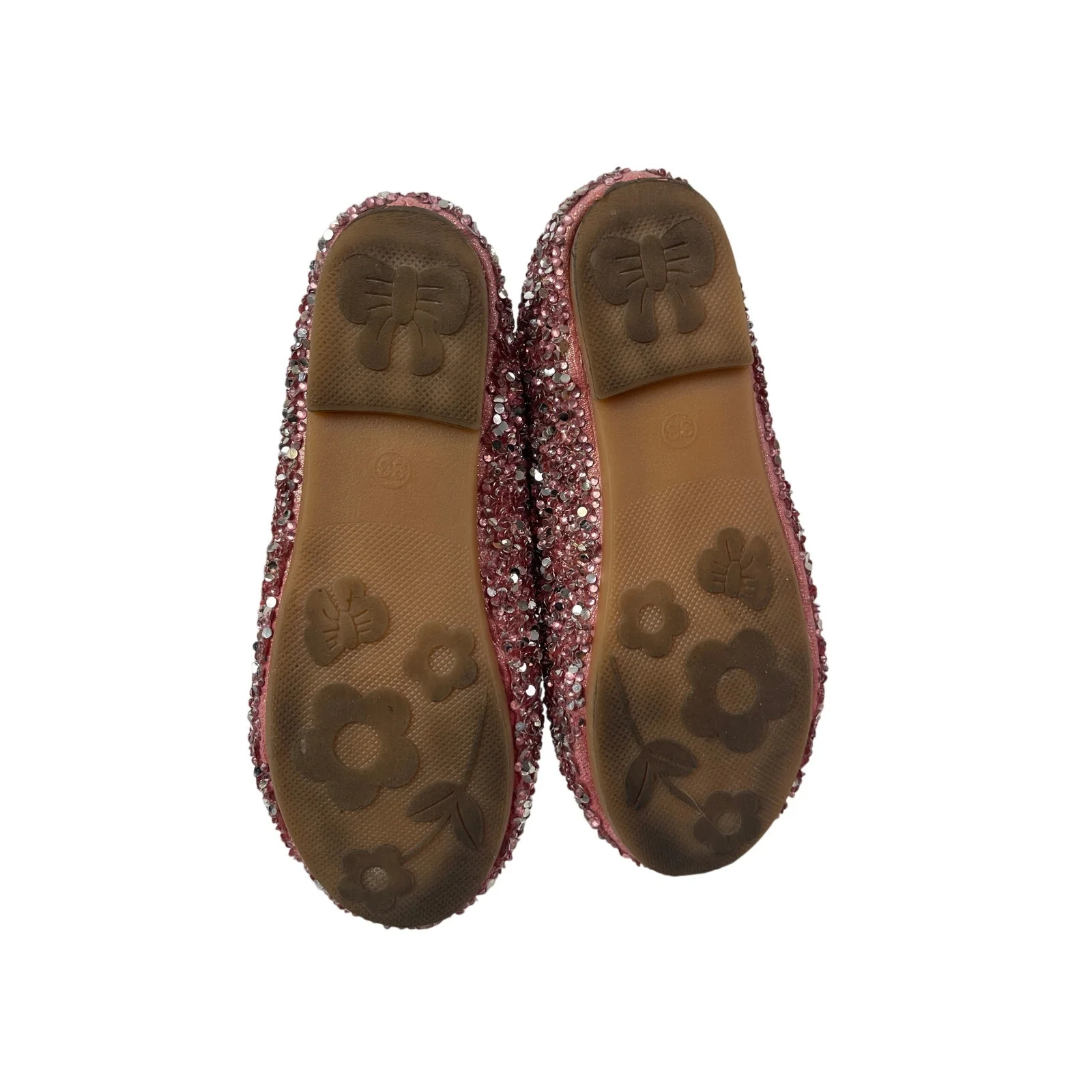 Kids Girls Pink Rhinestone Bow Glitter Beaded Round Toe Ballet Flat Shoes 33/1.5 - Image 4