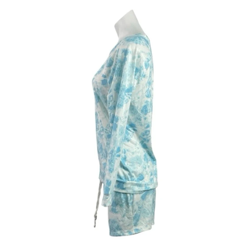 Kikit Womens Blue Tie Dye Long Sleeve T Shirt Shorts Sleepwear Lounge Set Size S - Image 2