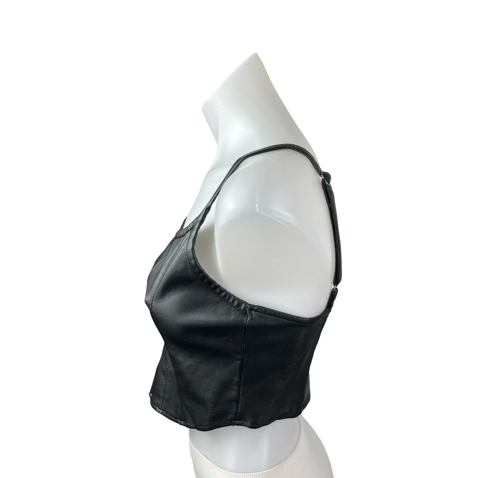 Kirious Black Faux Leather Vegan Corset Bustier Sleeveless Tank Crop Top Size M - Image 3