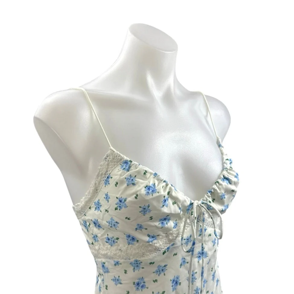 Kiss The Sky Juliette White Blue Floral Sleeveless Cami Camisole Maxi Dress XS - Image 3