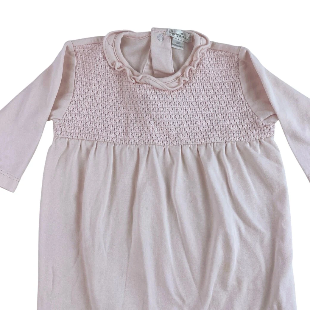 Kissy Kissy Baby Girls Pink Long Sleeve Ruffle Frogsuit One Piece Onesie Size 9M - Image 4