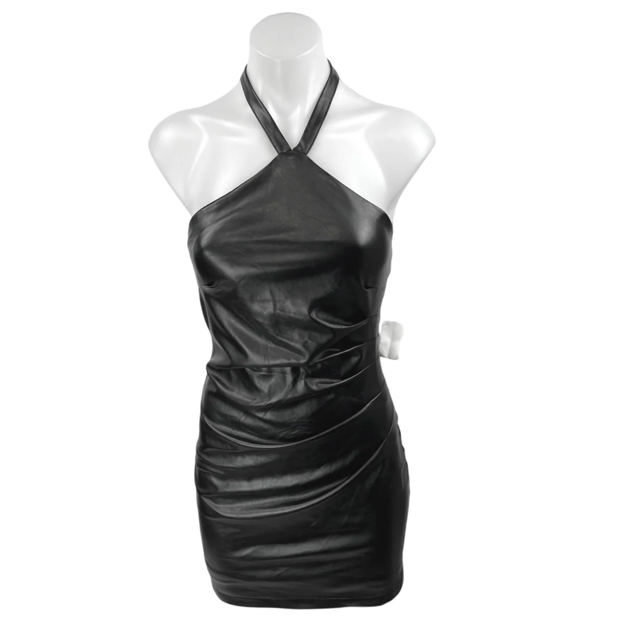 Klesis Black Vegan Leather Sleeveless Cami Camisole Mini Bodycon Tank Dress Sz S