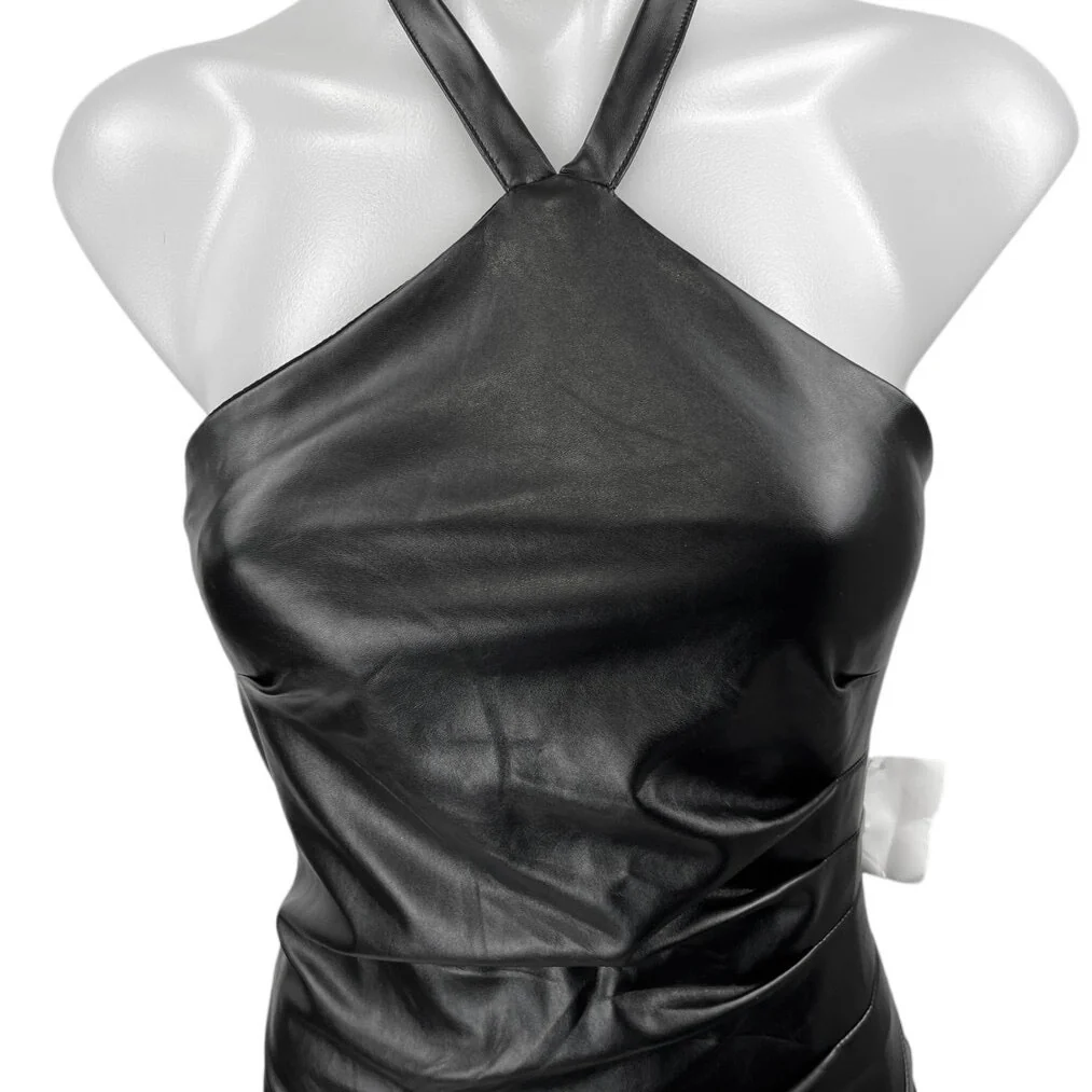 Klesis Black Vegan Leather Sleeveless Cami Camisole Mini Bodycon Tank Dress Sz S - Image 3