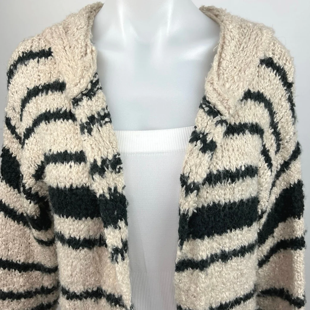 Knox Rose Multicolor Striped Long Sleeve Hooded Open Front Cardigan Sweater Sz M - Image 4