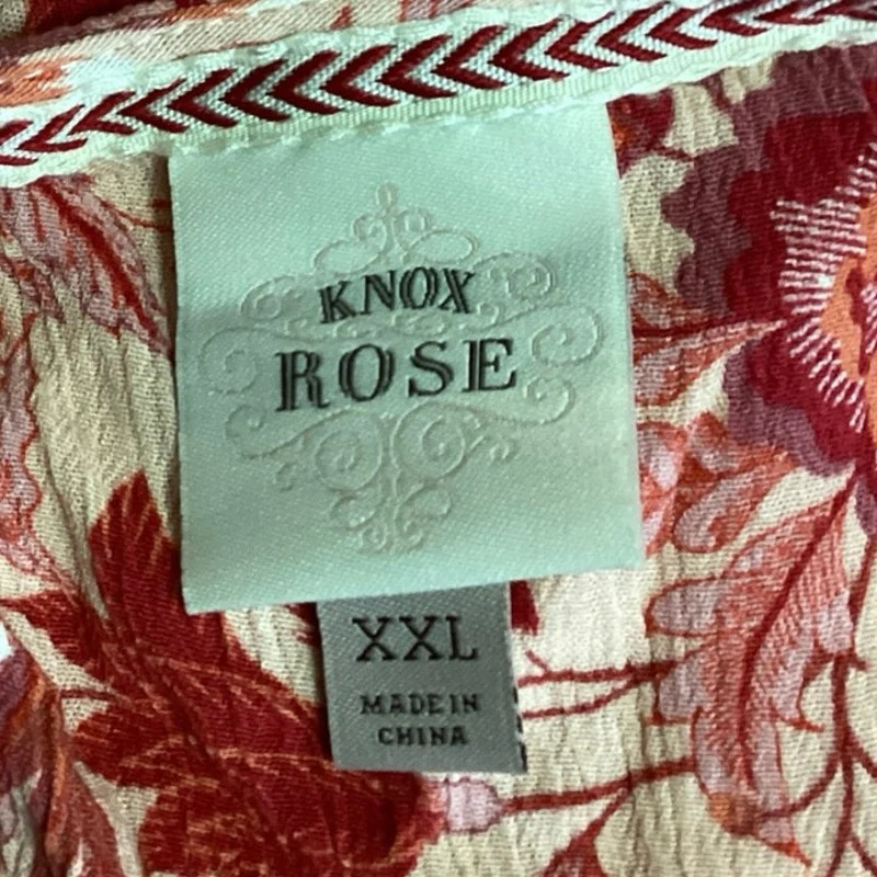 Knox Rose Red Floral V Neck Short Sleeve Button Tassel A Line Midi Dress Sz XXL - Image 3