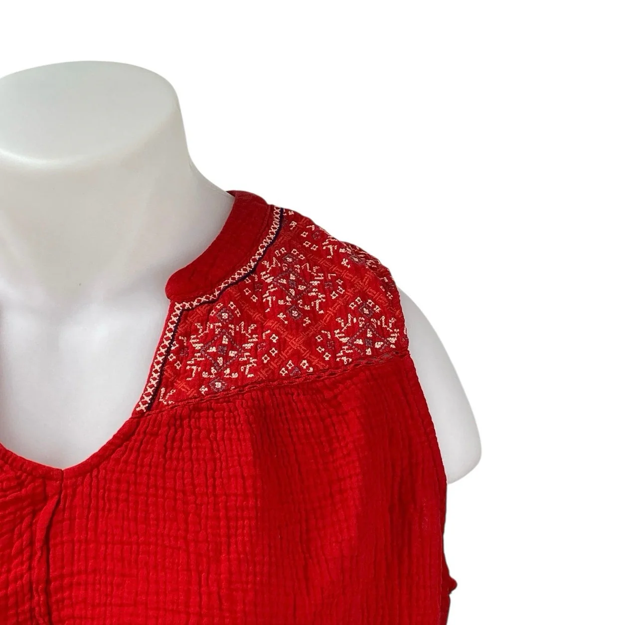 Knox Rose Women's Red Sleeveless Floral Cotton Gauze Crop Blouse Tank Top Sz XXL - Image 2