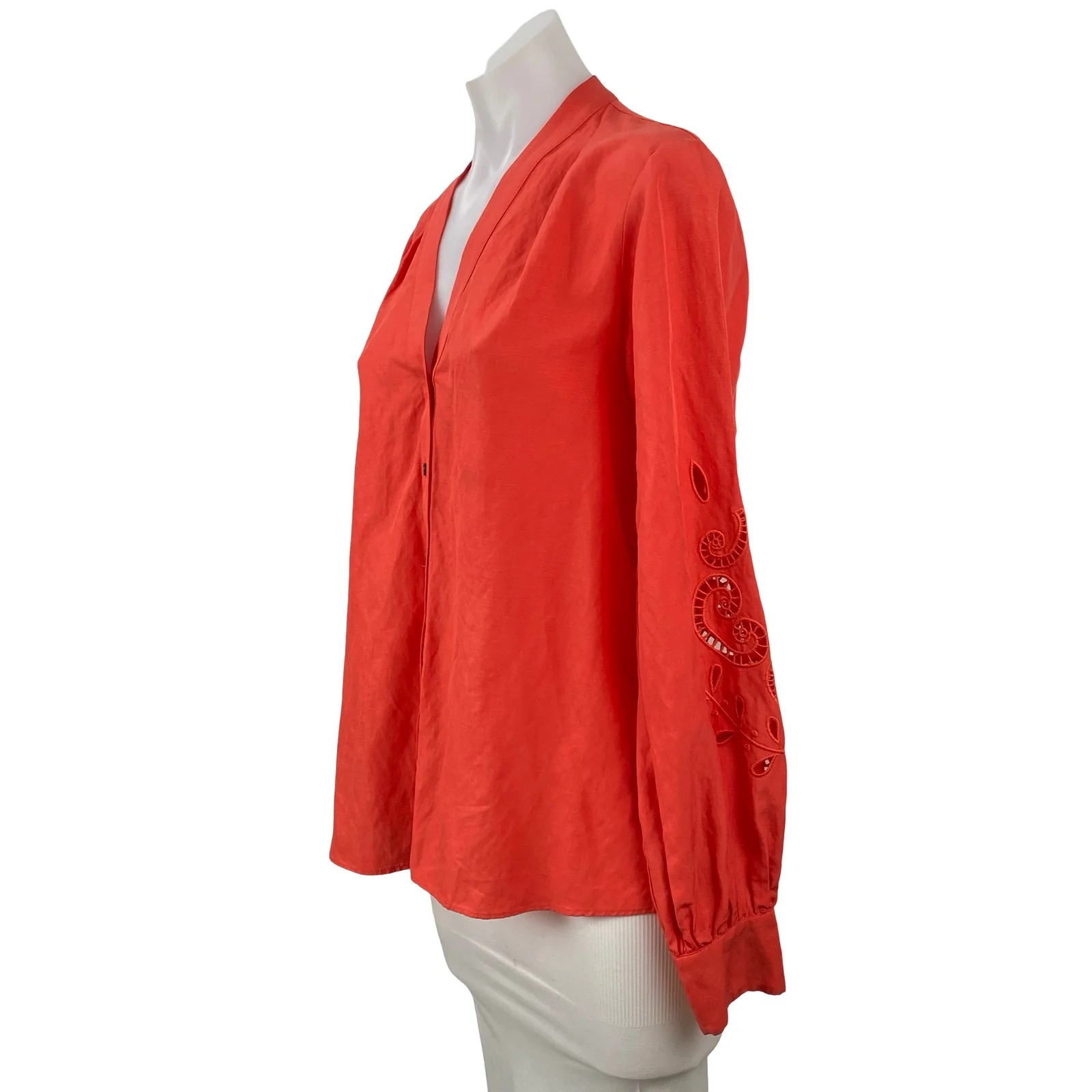 Kobi Halpern Red Linen Eyelet Embroidered Long Sleeve Button Down Shirt Top S - Image 2
