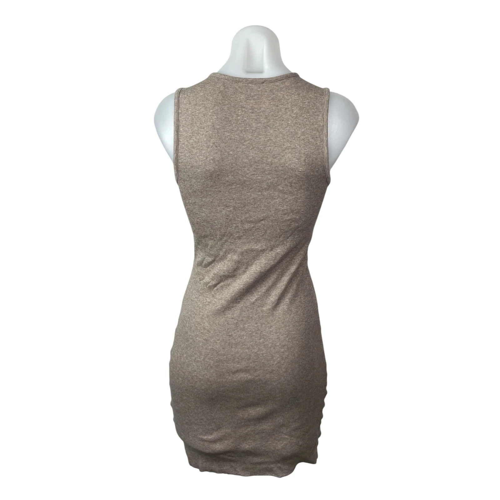 Kookai Beige Ribbed Knit Bustier Sleeveless Tank Crew Mini Bodycon Dress Size 1 - Image 4