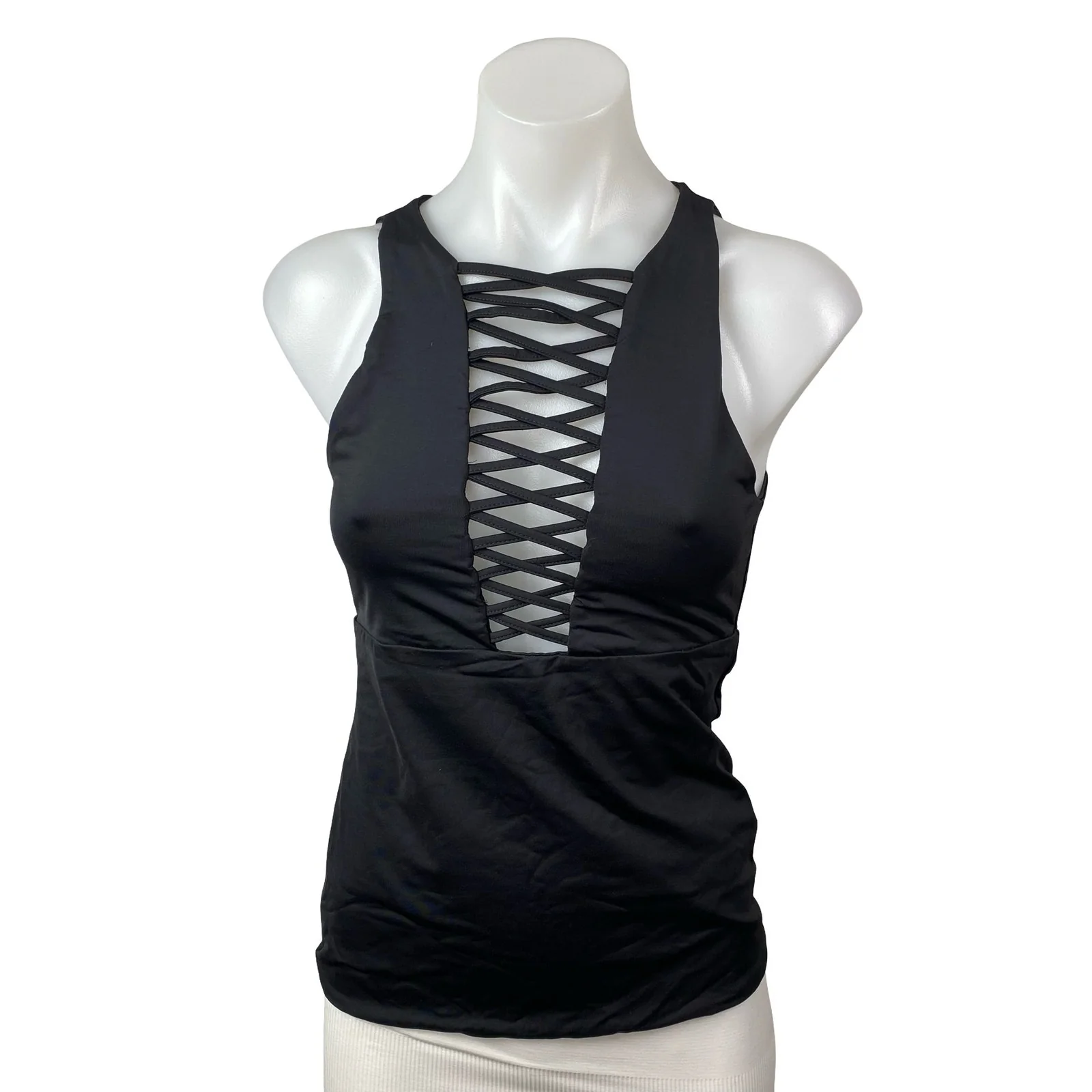 Kookai Women's Black Lace Up Crisscross Sleeveless Cami Blouse Tank Top Size 1
