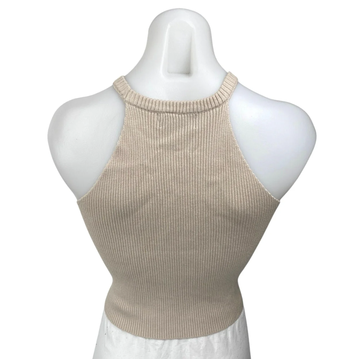 Kourt Women's Beige Sleeveless Ribbed Knit High Neck Cropped Tank Top Size S - Image 2