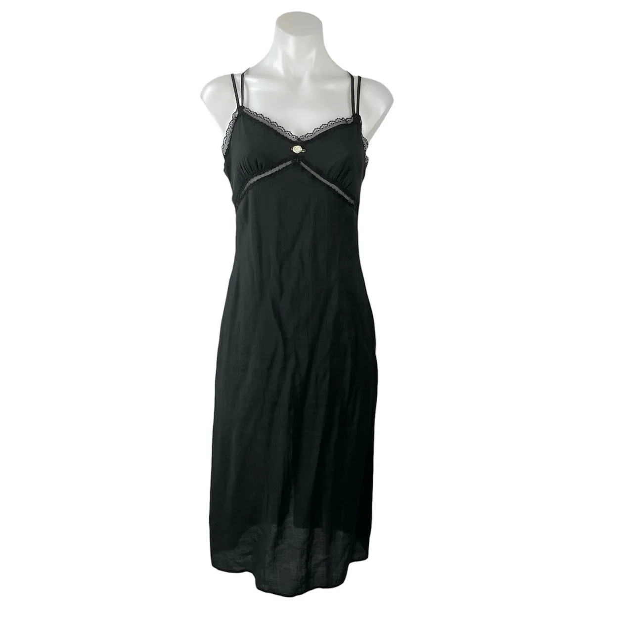 L.A. Hearts Black Lace Sleeveless V Neck Cami Camisole Slit Midi Slip Dress Sz S