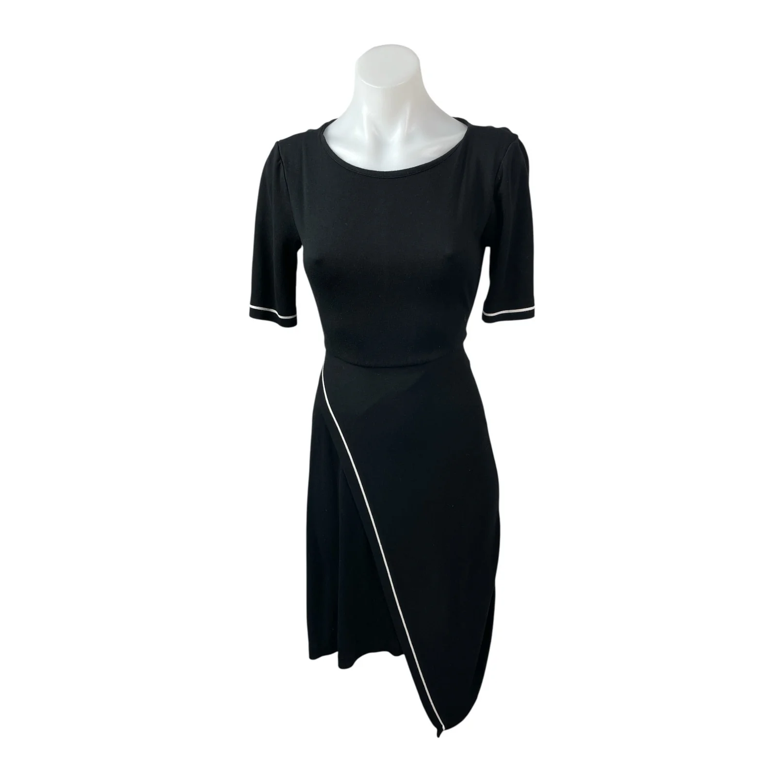 L.K. Bennett Eliana Black Half Sleeve Wrap Asymmetric Midi Sheath Dress Size XS
