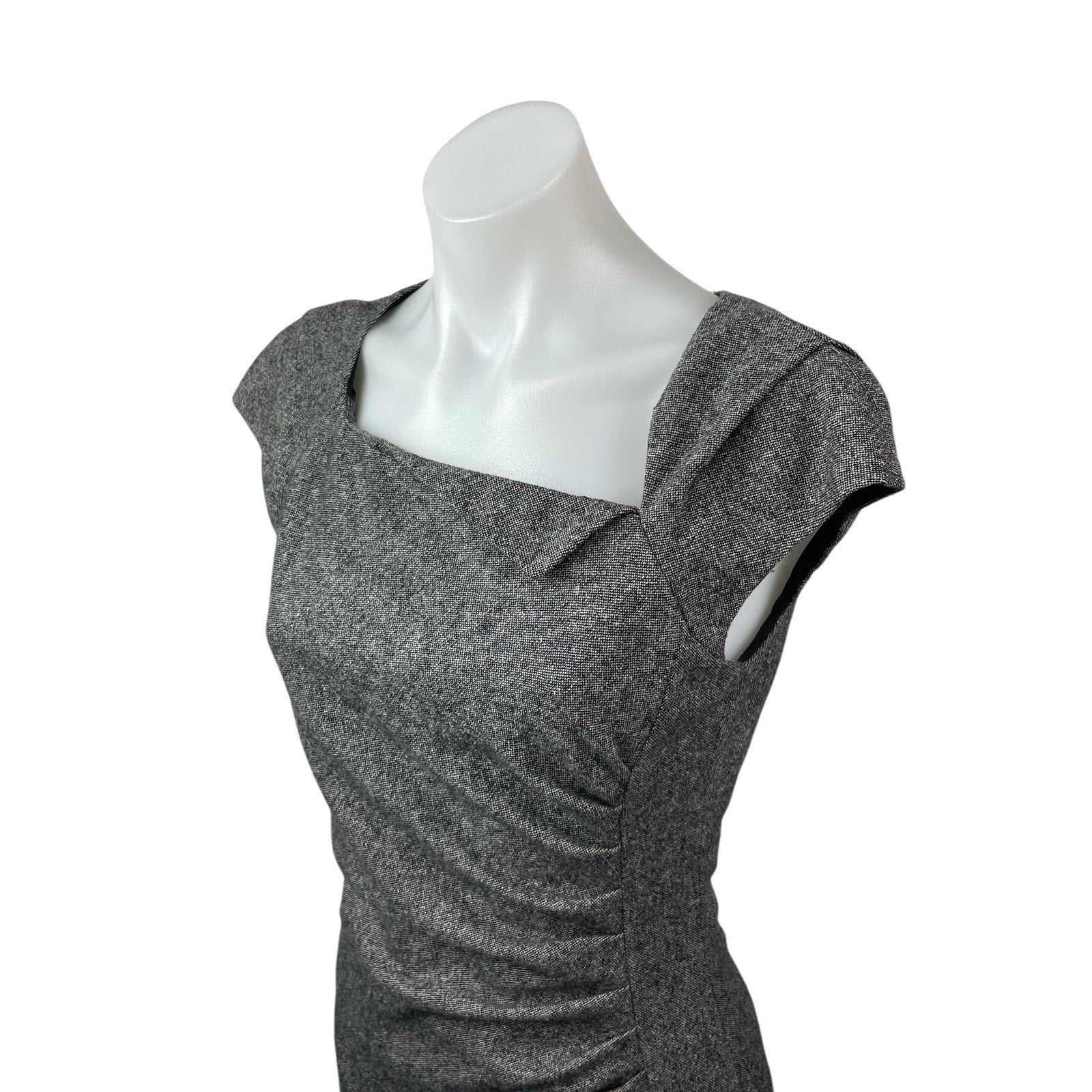L.K. Bennett Gray Wool Cap Sleeve Square Neck Ruched Mini Sheath Dress Size 4 - Image 2