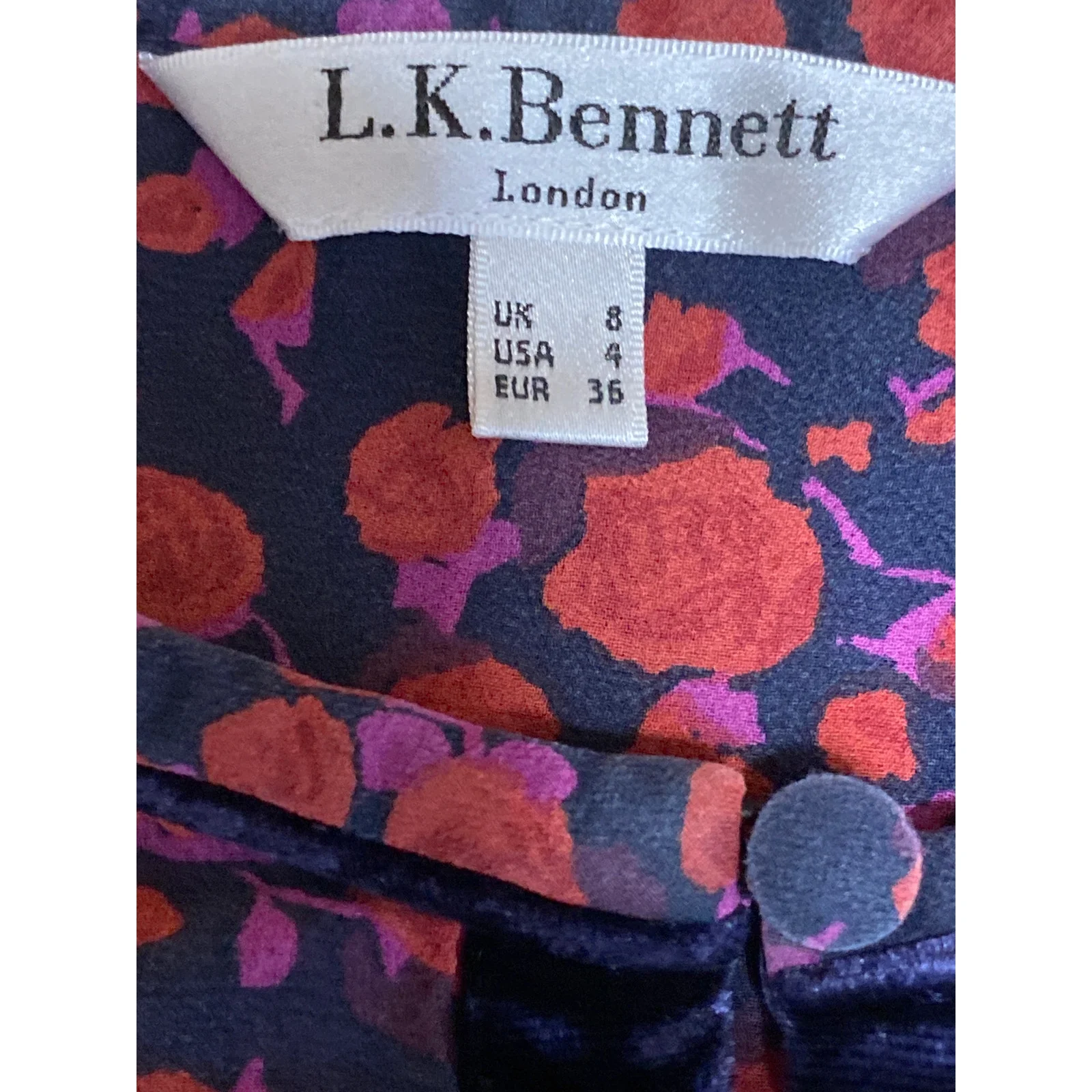 L.K. Bennett Multicolor Mesh Sheer Floral Long Sleeve Cutout Blouse Top Size 4 - Image 5