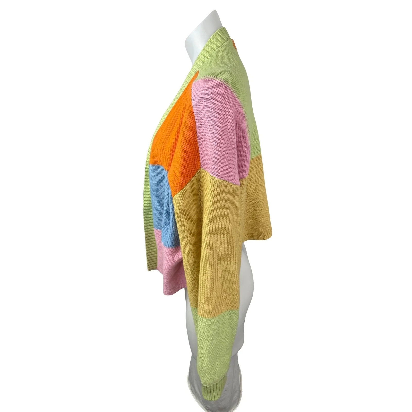 LA Hearts Women's Color Block Chunky Knit Balloon Sleeve Cardigan Sweater Top L - Image 2