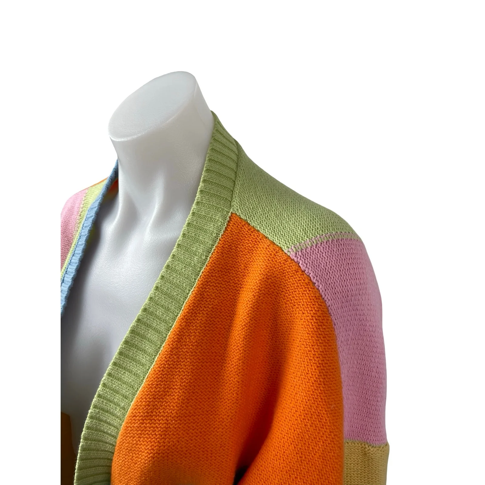 LA Hearts Women's Color Block Chunky Knit Balloon Sleeve Cardigan Sweater Top L - Image 3