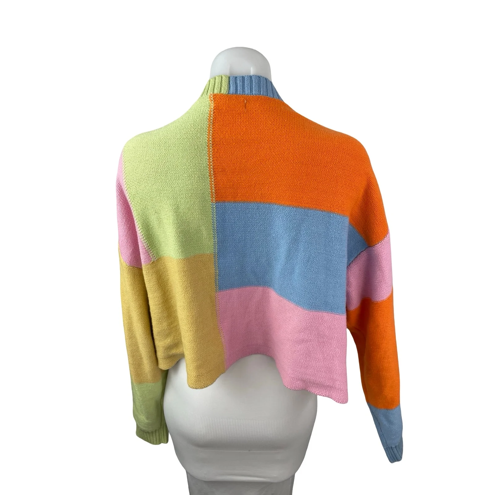 LA Hearts Women's Color Block Chunky Knit Balloon Sleeve Cardigan Sweater Top L - Image 4