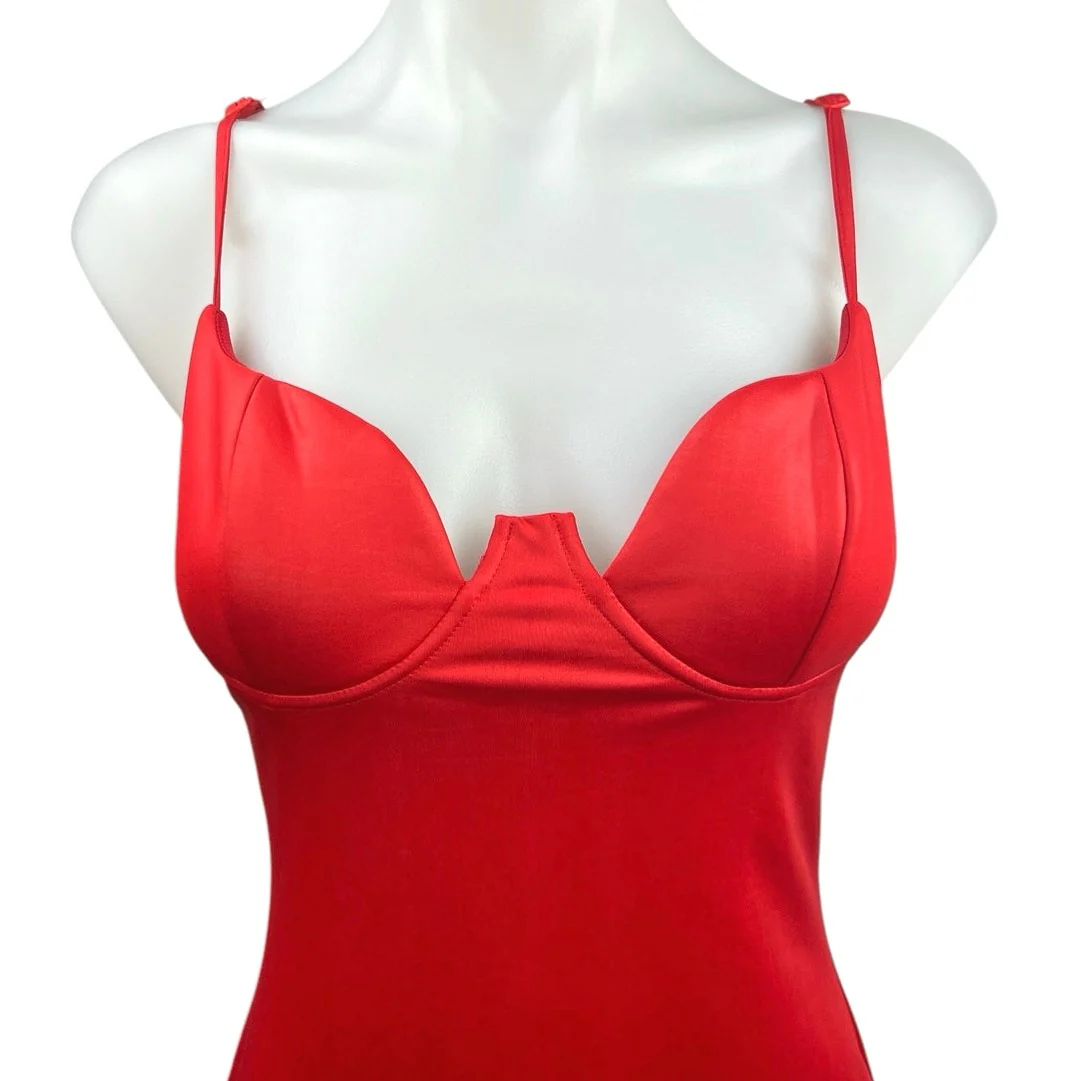 Lac Bleu Red Spaghetti Sweetheart Neck Cami Camisole Bodycon Mini Dress Size S - Image 3